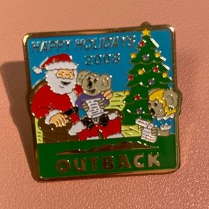OUTBACK Steakhouse Flair Pin, Happy Holidays 2008, Christmas Tree & Santa